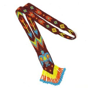 Indigenous handmade vintage seed bead thunderbird necklace